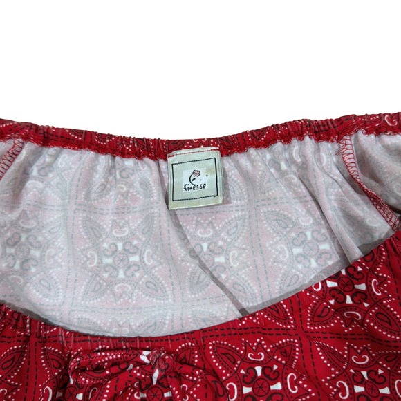 Y2K 2000s Finesse Red Paisley Tie Neck Milkmaid Top Women's S - Picture 2 of 2